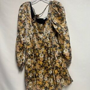 Floral Puff Sleeve Dress size small shiny material